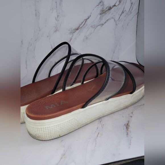MIA Platform Slide Sandals Clear Plastic SlipOn Leather Molded Innersole Size 8 - Picture 6 of 8